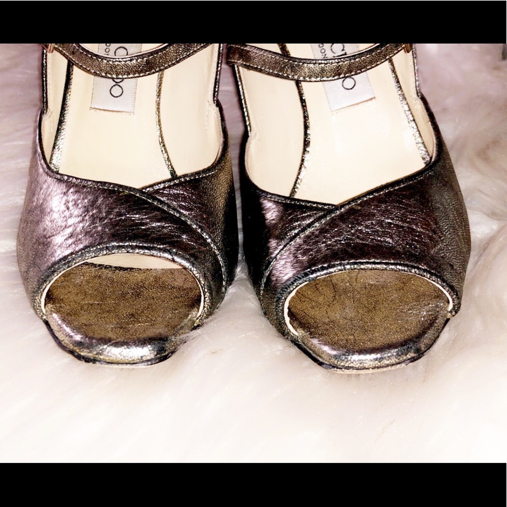 JIMMY CHOO Metallic Champagne Peep Toe Heel - Picture 7 of 11